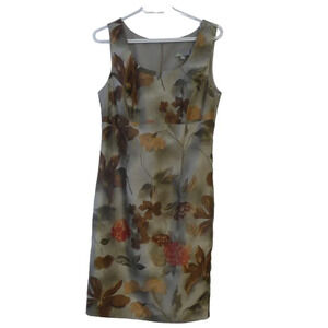 Linea Domani Women's Floral Semi Fitted Sleeveless Dress Size 8 Earthy Tones